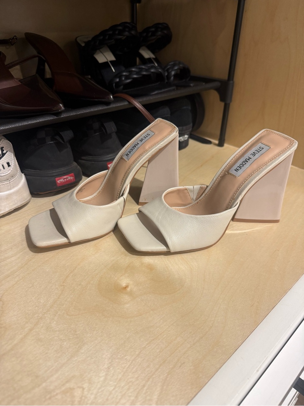 Steve Madden cream Block Heel Mules